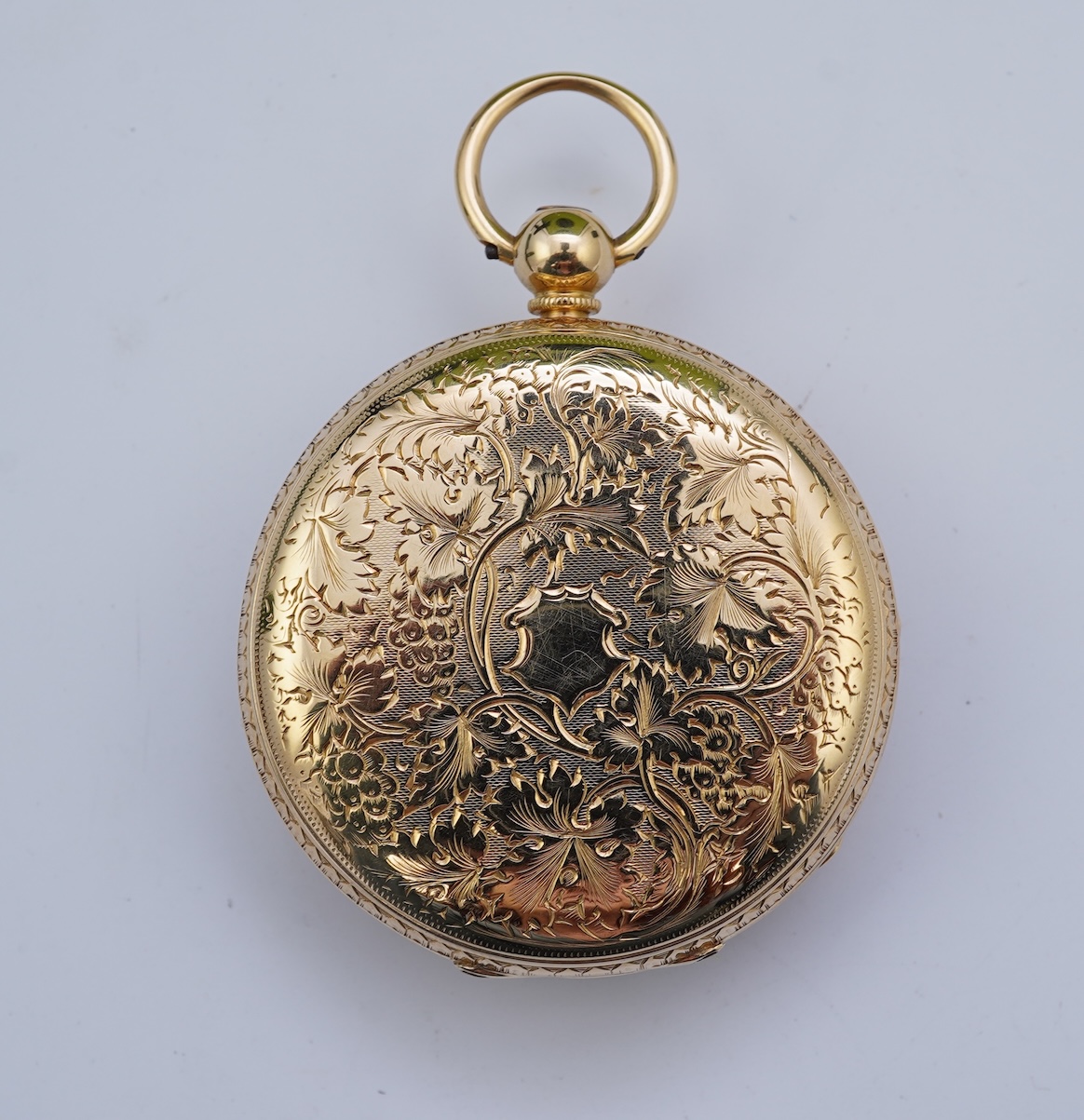 A Victorian engraved 18ct gold open faced key wind pocket watch